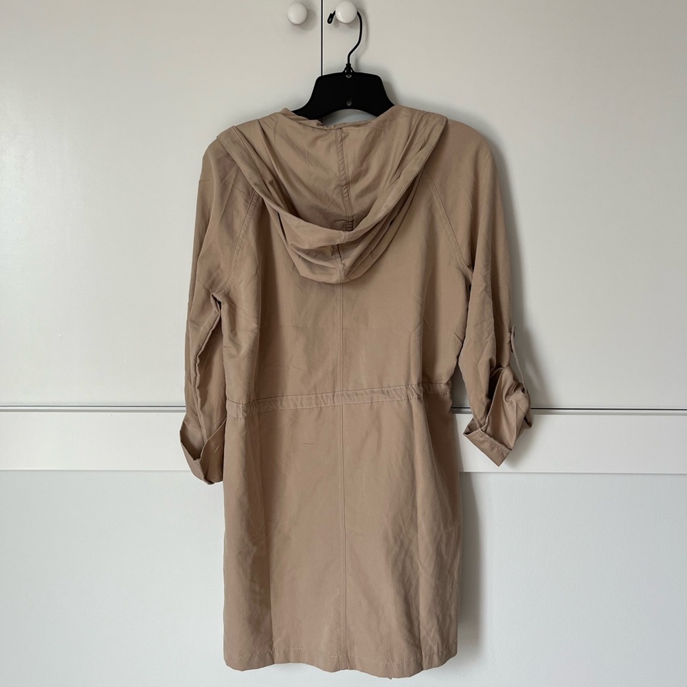 Love Tree Beige Lightweight Hooded Trench Coat with Drawstring Waist - Picture 2 of 5